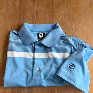 FootJoy Men's Light Blue Polo with White Stripes logo. XL athletic fit